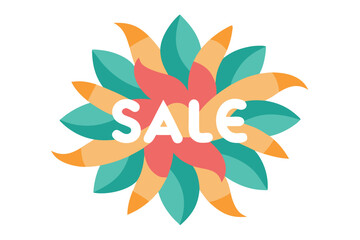 Colorful floral Sale sign, flower made of tropical teal and orange petals
