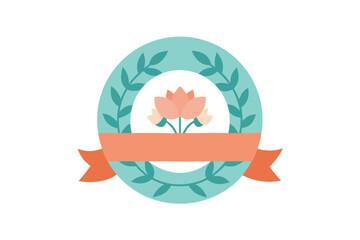 Elegant floral wreath emblem with banner perfect for product labels or branding