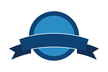 Simple round banner with a flowing ribbon illustration in shades of blue