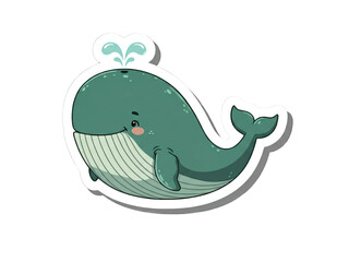 Cute cartoon whale with water spout swimming happily