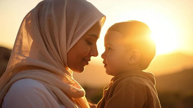 Muslim mother and child bonding moment