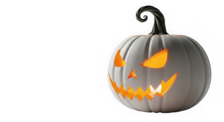 White halloween pumpkin with carved face isolated on transparent background