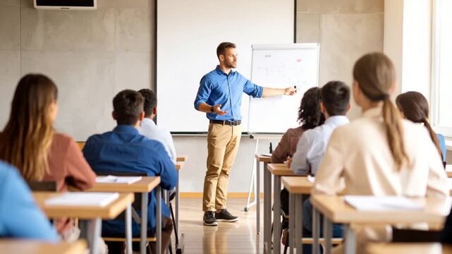 teacher helping students in classroom