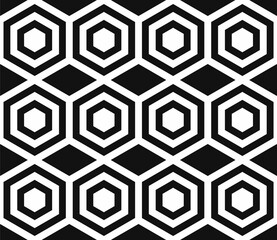 Seamless geometric pattern of black and white optical lines and hexagonal shapes