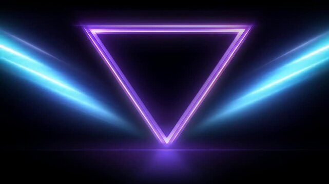 Purple neon triangle outline floats on a black background with a slight lens flare