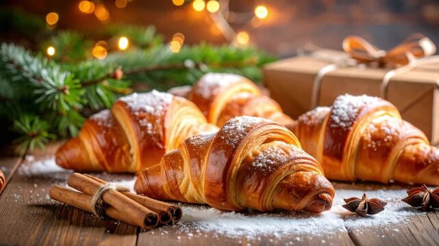croissant on a wooden table