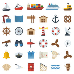 Modern nautical vector set with cute flat design elements for travel agencies and maritime businesses, perfect for branding and promotional material

