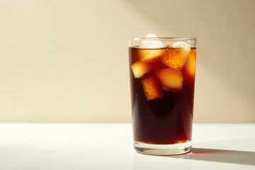 Refreshing Iced Coffee Drink in a Glass with Ice Cubes on a Table