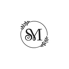 SM letter design logo logotype concept with circle leaf and elegant style vector illustration.