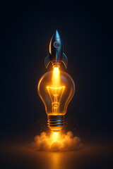 Start up rocket laptop launch business idea design lightbulb strategy innovation marketing illustration . Idea and innovation concept