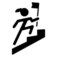 Woman Reaching Flag on Stairs