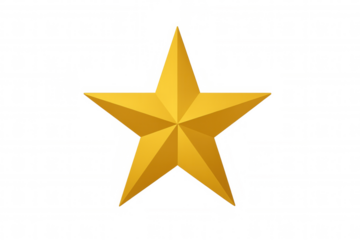 Golden five-pointed star symbol representing achievement, quality, award, and premium rating with transparent background