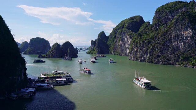 Landscape Halong Bay, Vietnam view from adove. This is the UNESCO World Heritage Site, a beautiful natural wonder in northern Vietnam