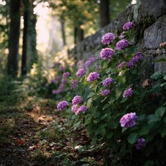 Colorful flowers blooming along a serene path.