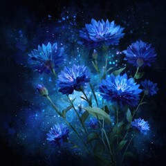 Beautiful blue flowers in a dark background.