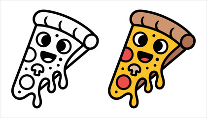 Cute Pizza Slice Vector, Happy Cartoon Food Illustration, Cartoon Pizza Icon, Fun Food, Snack, and Restaurant Vector Graphic, Happy Pizza Slice Illustration, Fast Food, Cheese, and Pepperoni.