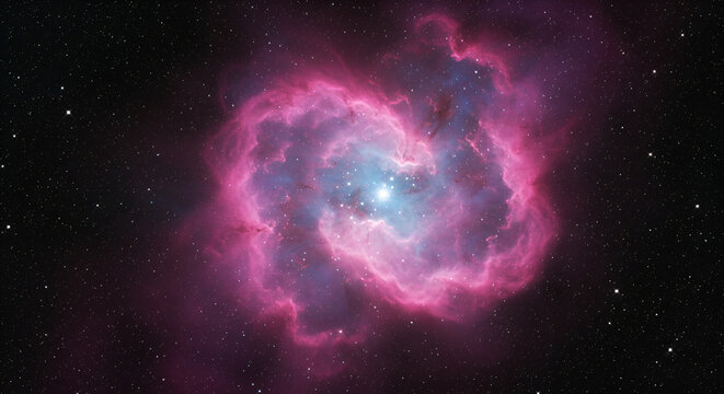 Spectacular cosmic cloud formation with pink hues against starry background