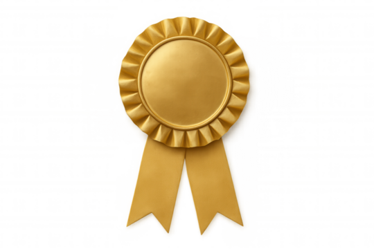 Gold award ribbon representing achievement, success, first place, and winning with transparent background