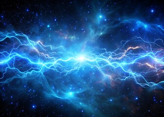 Fototapeta premium Vibrant electric blue nebula with twinkling stars and cosmic energy bursts in deep space