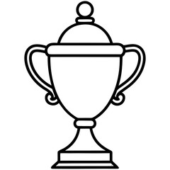 Illustration of a closed trophy with handles and a knob on top in outline