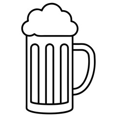 Illustration of a beer mug with foam and vertical lines in black and white