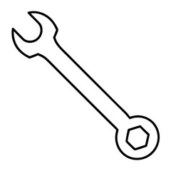 Illustration of a black outline wrench with an open end and hexagon socket