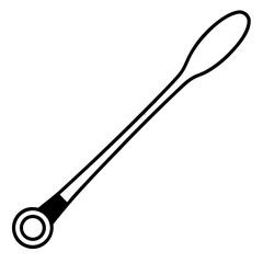 Illustration of a long handled lab spatula with a circular end and oval tip