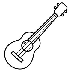 Illustration of a simple ukulele with strings and tuning pegs in black outline