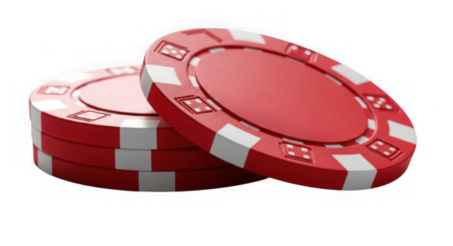 Stack of red poker chips isolated on transparent background