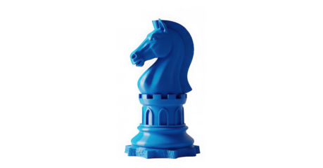 Blue knight chess piece isolated on transparent background, a strategy concept