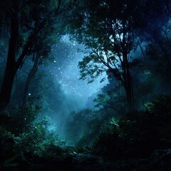 Fototapeta premium Mysterious forest illuminated by starry night.