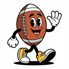 Cartoon Football Mascot Vector Illustration, Funny Walking Football Character Graphic, American Football Sport Cartoon Icon.