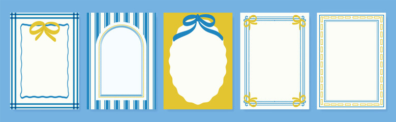 Vintage hand drawn frames vector set. Collection frame template in different shape with ribbon decorative. Design for card, poster, cover, background.
