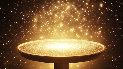 Golden table with magical sparkles, use for product display