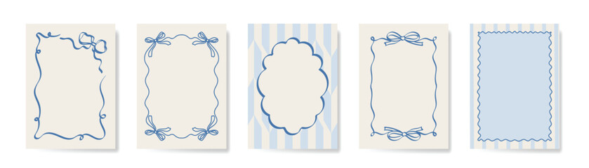 Vintage hand drawn frames vector set. Collection frame template in different shape with ribbon decorative. Design for card, poster, cover, background.