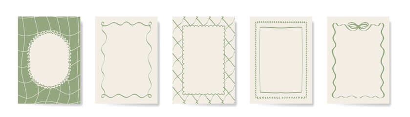 Vintage hand drawn frames vector set. Collection frame template in different shape with ribbon decorative. Design for card, poster, cover, background.
