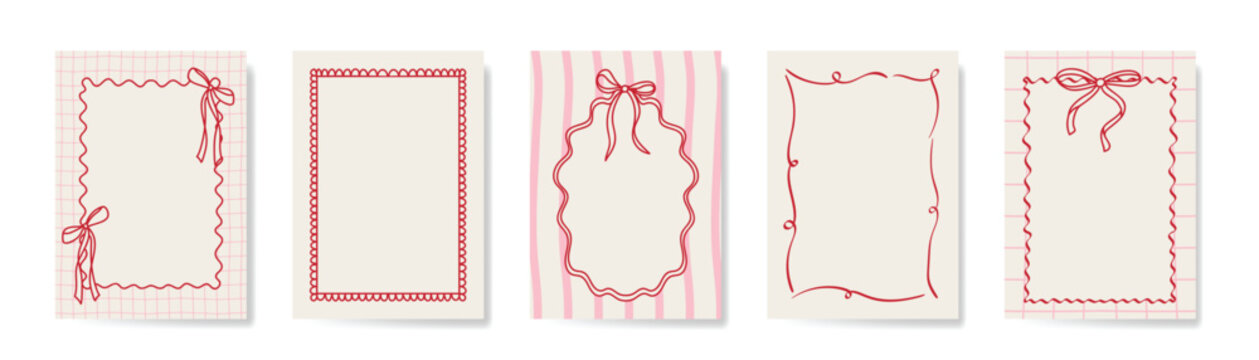 Vintage hand drawn frames vector set. Collection frame template in different shape with ribbon decorative. Design for card, poster, cover, background.