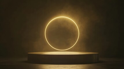 Empty podium with glowing ring, abstract background, promotional display, product presentation