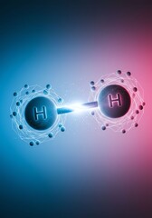 Obraz premium Hydrogen Molecules Bonding in Scientific Illustration with Blue and Pink Glow