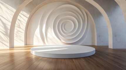 Obraz premium Empty white pedestal in modern architectural interior