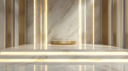 Empty podium, marble, gold accents, modern display, showcasing