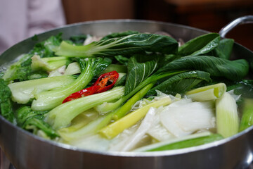 Spicy Bok Choy and Chili Hot Pot with Fresh Vegetables