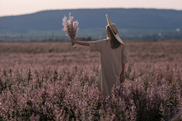 Woman Heather Field Flowers: Summer Idyllic Lavender Landscape Photography © svetograph