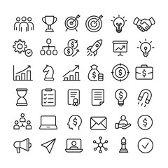 Flat Vector Monoline Business and Startup Icons Set