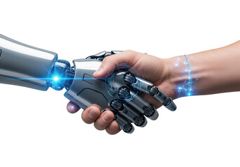 Human and Robot Handshake with Blue Holographic Glow transparent png