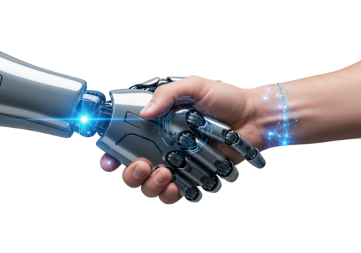 Human and Robot Handshake with Blue Holographic Glow transparent png