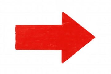 Red arrow symbol pointing right, indicating direction, next, forward, or success on transparent background
