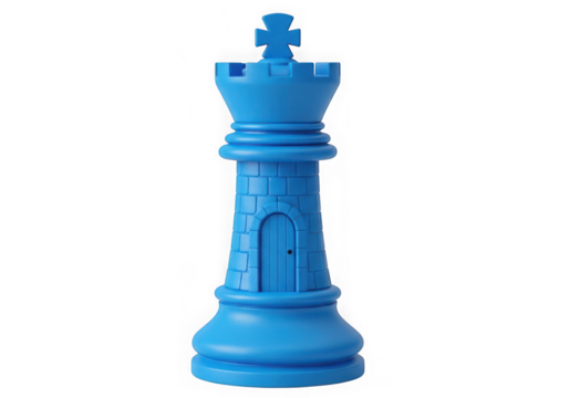 Blue chess king isolated on transparent background, a strategic game piece