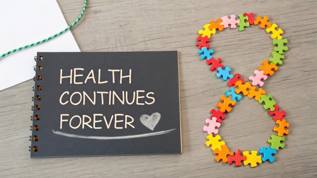 Inspirational Message About Health and Wellness with Colorful Puzzle Pieces Forming the Symbol of Infinity