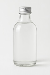 Clear Glass Bottle with Metal Cap on White Background